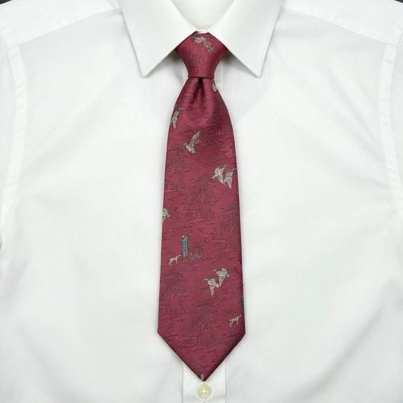 Polo Ralph Lauren Other - Polo Ralph Lauren Hunting Scene Tie Burgundy Wool Silk Handmade USA 3" 54"